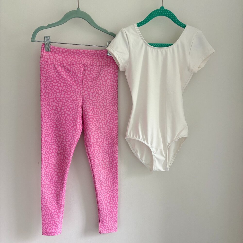 Bloch Girls Gymnastics / Ballet Set, Leggings, Short Sleeve Leotard, Sz 8-10